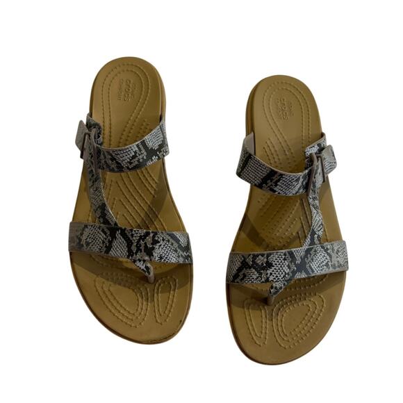 Crocs Iconic Tulum Toe Post Womens Size 9 Sandals Snake Print Open Toe Slides - Picture 2 of 13